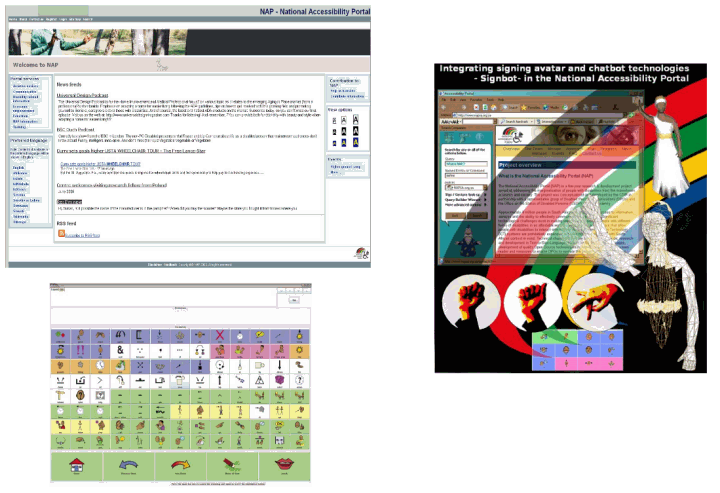 Screen shots of various national accessibility Portal technologies